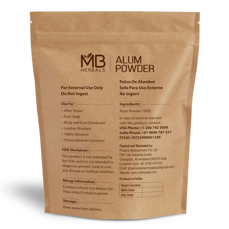 MB Herbals Alum Powder 100 Gram (3.5 oz) | Deodorant | After Shave | Leather Fabric and Paper Mordant | External Use Only
