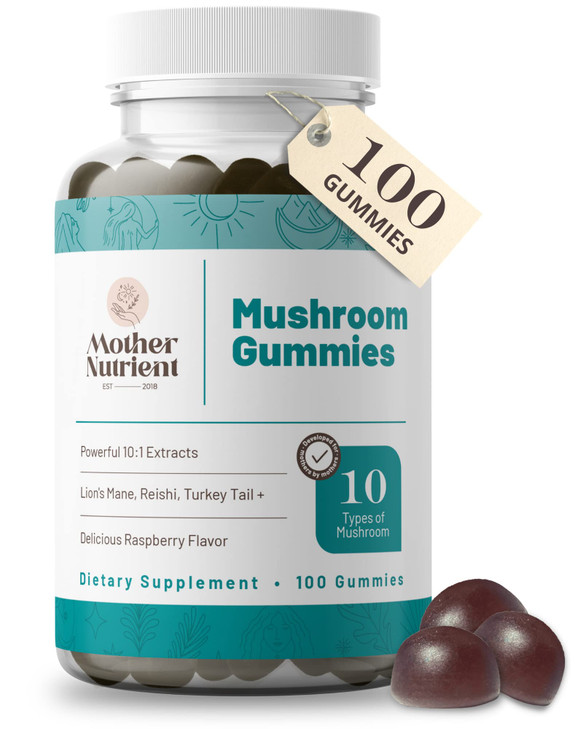 Mother Nutrient Mushroom Supplement Gummies- Pure Extract Multi Mushrooms Supplement- Chaga, Reishi, Cordyceps & Lion's Mane - 50 Day Supply Chewable