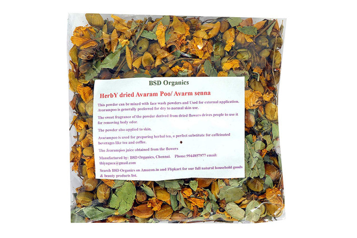 BSD Organics Herby Dried Avaram Poo/Avarm Senna/Senna Auriculata/Tanner's Cassia/Tamgedu for Tea, Skin Care and More - 100 Grams
