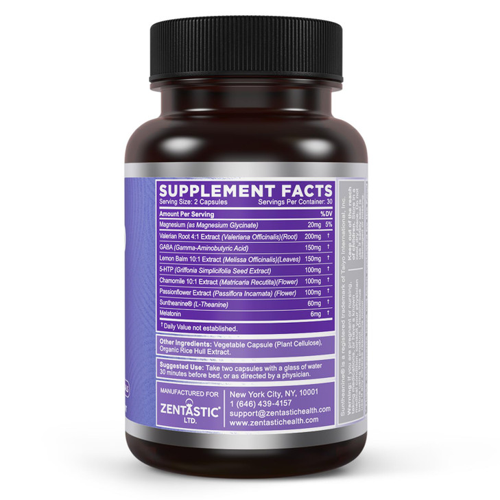 Zentastic Sleep Aid - Non Habit Forming for Healthy Sleep - Melatonin, Valerian, Suntheanine, Magnesium, Herbals, & More - Natural Sleep Aid for Adul