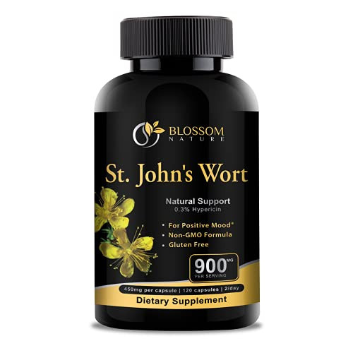 St Johns Wort 900mg-Mood Support Supplement*-Calm Supplements*-120 Vegetable St Johns Wort Capsules(2 Month Supply),450mg of Vegan, Non-GMO St. John'
