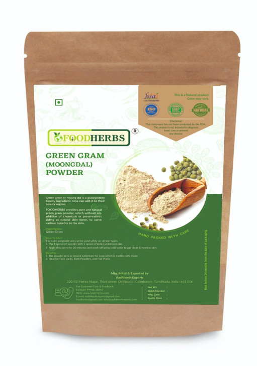 Foodherbs Moong Dal Flour 200g/0.44 lbs | 100% Natural Green Gram Powder for DIY Face Packs, Hair Masks and Smooth Radiant Skin | Traditional Ayurved