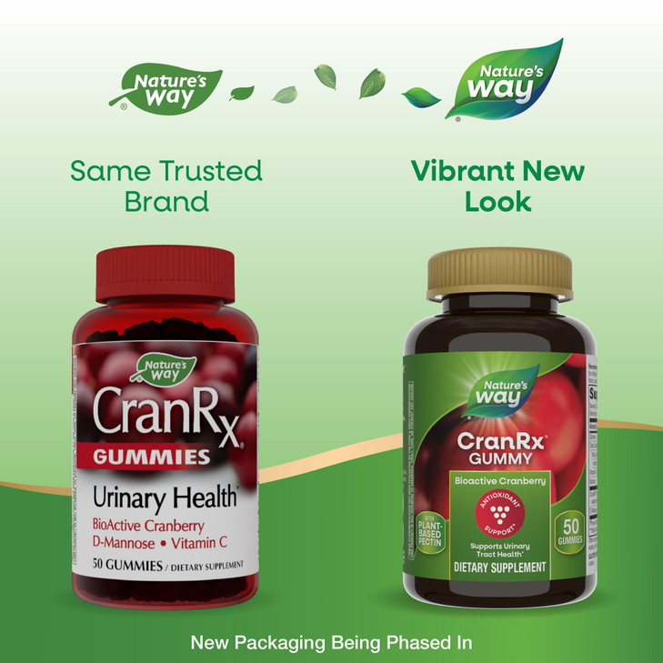 Nature's Way CranRx Cranberry Gummies, Urinary Tract Health Support*, 100% Whole Cranberry Fruit Concentrate with D-Mannose, Vitamin C, 50 Gummies (P