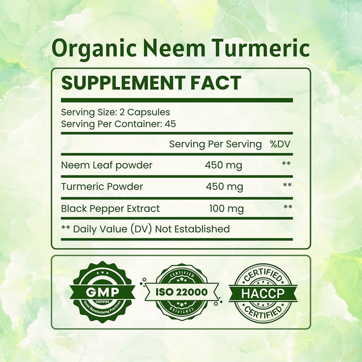 Ireya Ayurveda Neem & Turmeric Capsules | 90 Capsules Made Black Pepper, Neem, Turmeric