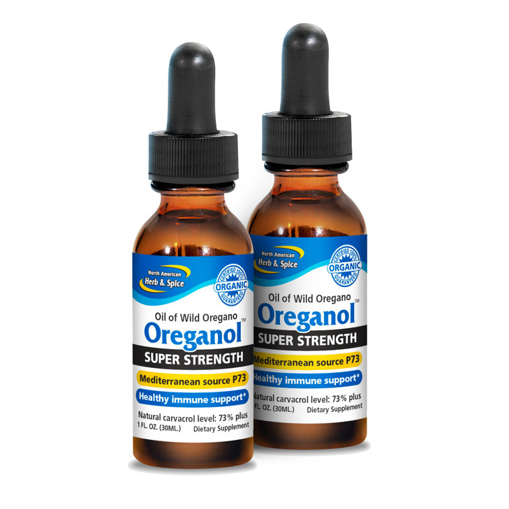 NORTH AMERICAN HERB & SPICE Super Strength Oreganol - 1 fl oz, Pack of 2 - Unprocessed, Wild, Organic Oregano Oil - Mediterranean Source P73 - Non-GM