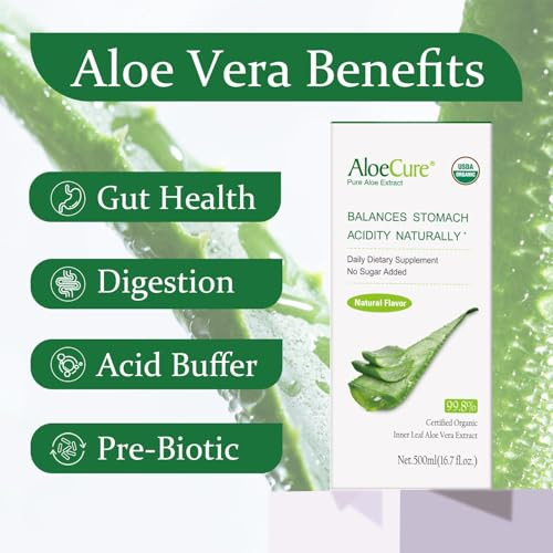 AloeCure USDA Organic Aloe Vera Juice Made Within 12 Hrs of Harvest - Pure Aloe Juice Natural Digestive Supplement to Support Digestion, Immune Syste