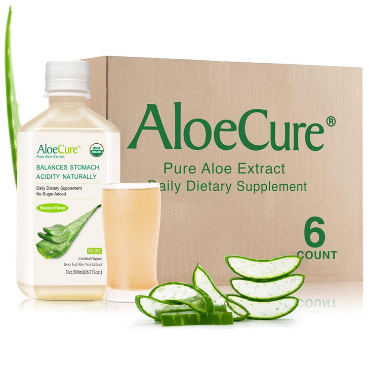 AloeCure USDA Organic Aloe Vera Juice Made Within 12 Hrs of Harvest - Pure Aloe Juice Natural Digestive Supplement to Support Digestion, Immune Syste