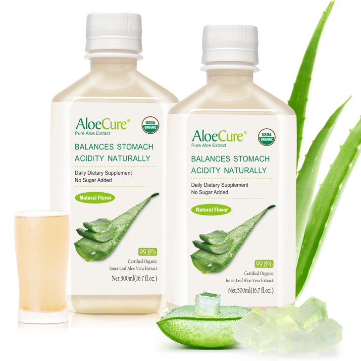 AloeCure USDA Organic Aloe Vera Juice Made Within 12 Hrs of Harvest - Pure Aloe Juice Natural Digestive Supplement to Support Digestion, Immune Syste