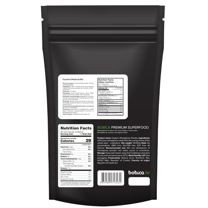 b Organic Wheatgrass Powder, for Detox & Immunity Support, Superfood, Vegan, Rich in Fibers, Chlorophyll, Minerals, Gluten-Free, Raw, 1lb