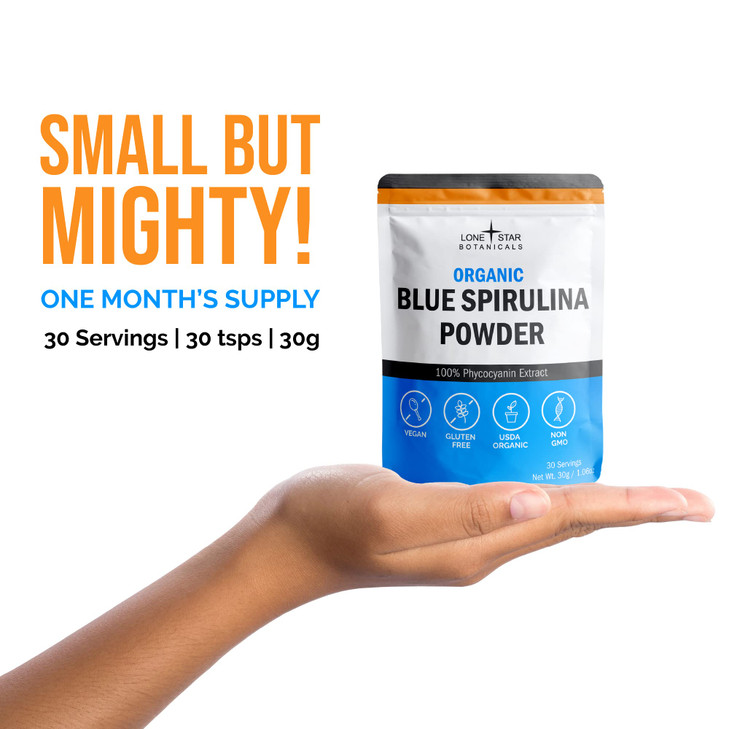 Lone Star Botanicals Organic Blue Spirulina Powder - 100% Pure Blue-Green Algae, No Fishy Smell, Vegan Superfood for Smoothies & Drinks, Non GMO, Glu