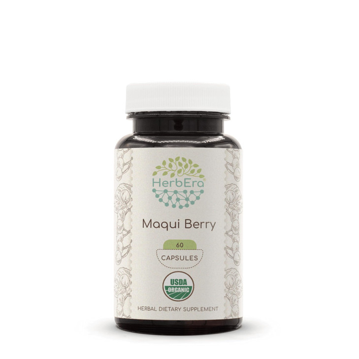 HerbEra Maqui Berry 60 Capsules, 500 mg, USDA Organic Aristotelia chilensis Dried Berry (60 Capsules)
