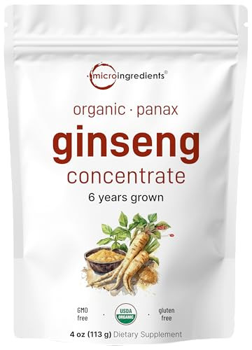 Micro Ingredients Maximum Strength Organic Korean Ginseng Root 200:1 Powder, 4 Ounce, Red Panax Ginseng Powder, Active Ginsenosides, Vegan Friendly
