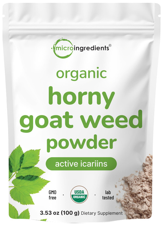 Maximum Strength Organic Pure Horny Goat Weed with Active Icariins for Men and Women, 100 Grams, Organic Epimedium Powder for Energy and Immune Syste