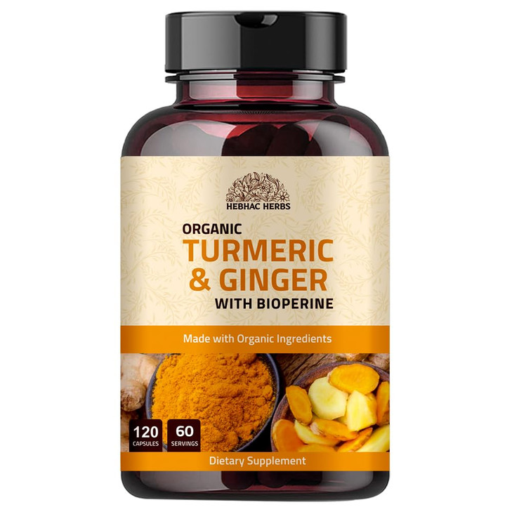 Turmeric Ginger with Black Pepper & Ginger 1000 mg 120 Capsules | Turmeric and Ginger Supplement with 95% Curcuminoids | Extra Strength Supplement| J
