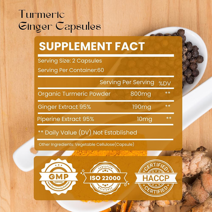 Turmeric Ginger with Black Pepper & Ginger 1000 mg 120 Capsules | Turmeric and Ginger Supplement with 95% Curcuminoids | Extra Strength Supplement| J