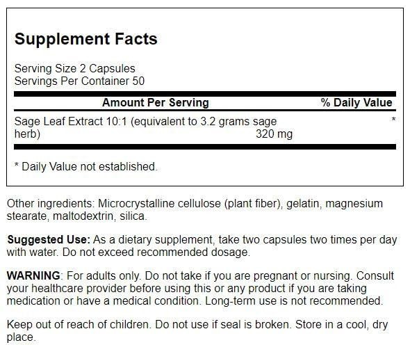 Swanson Sage Extract - Herbal Supplement Promoting Total-Body Health & Protection - Natural Formula for Overall Wellness Support - (100 Capsules, 160