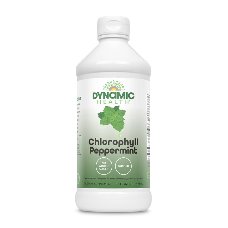 Dynamic Health Liquid Chlorophyll Peppermint 100 mg, Sodium Copper Chlorophyllins with Alfalfa and Mulberry Leaves, Plant Cleanse and Deodorizing, No