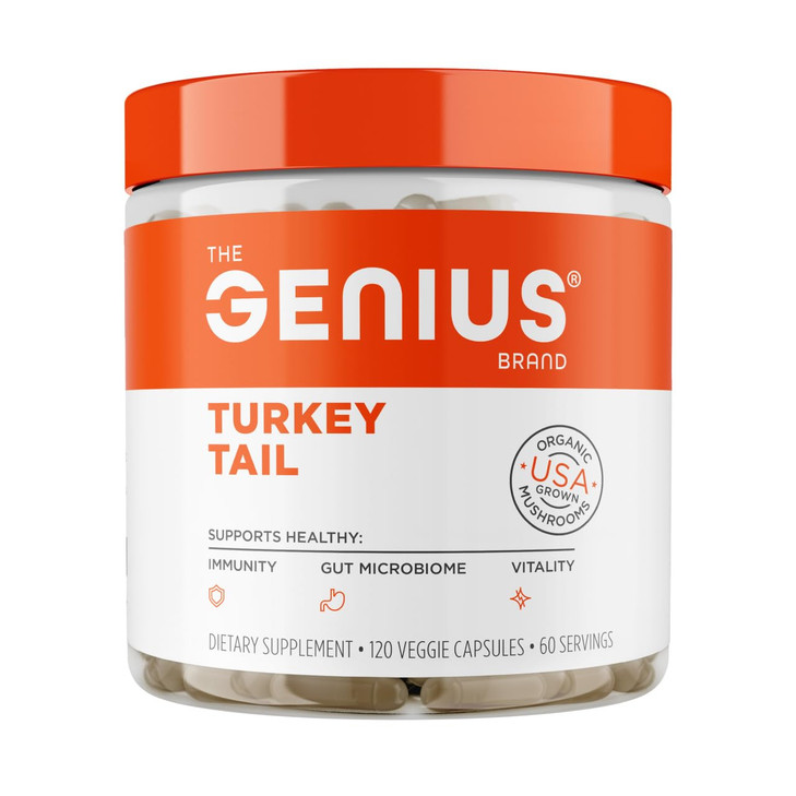 The Genius Brand Genius Turkey Tail - Plant-Based Supplement for Immune, Gut & Antioxidant Support - Organic & Non-GMO - 120 Veggie Capsules