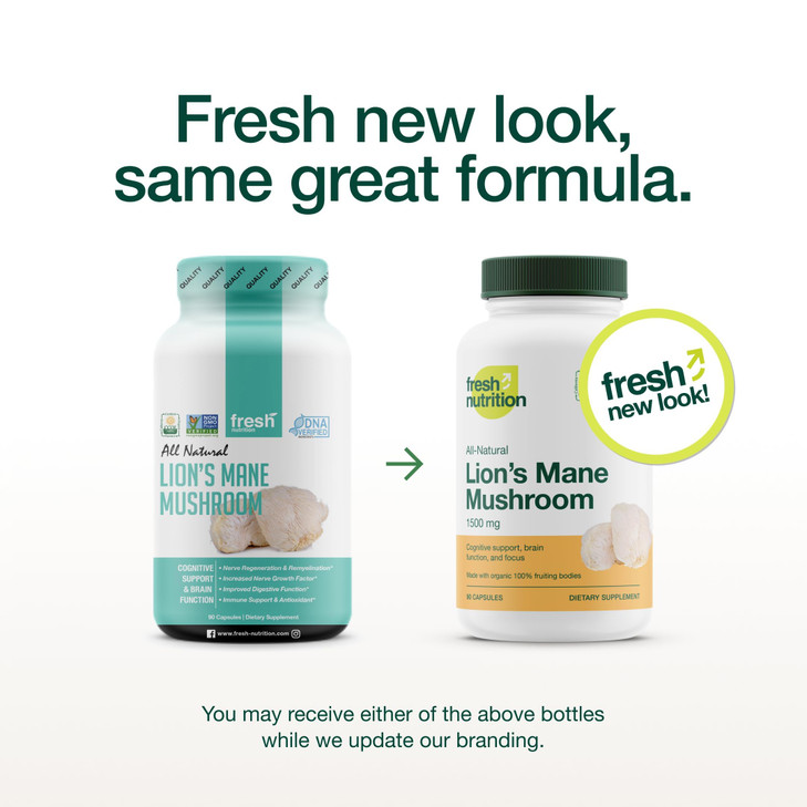 Fresh Nutrition Organic Lions Mane Mushroom Capsules - Strongest DNA Verified Formula - Rich in Alpha Glucan - Powerful Superfood Supplement - Brain,