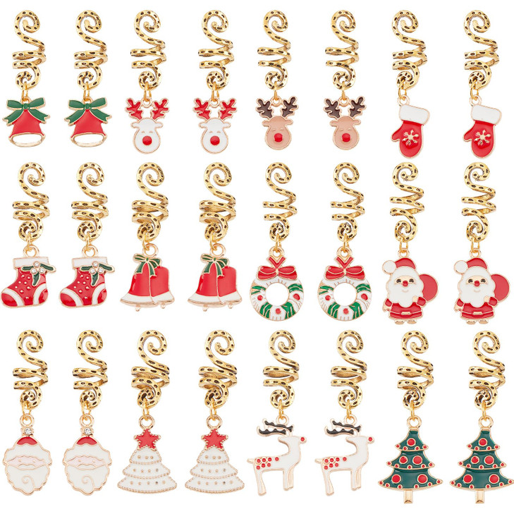 CRASPIRE 12 Styles Christmas Dreadlocks Jewelry Pendant Tree Deer Santa Claus Dreadlocks Accessories Hair Rings Beads for Braids Cuffs Hair Clips Jew