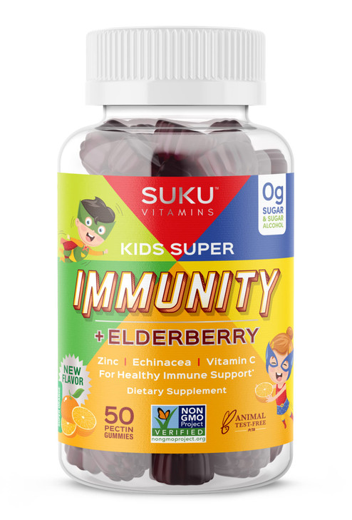 SUKU Vitamins - Kids Super Immunity - Elderberry, Echinacea, Vitamin A and Zinc Gummies for Immune Support - Easy to Chew - Non GMO, Gluten Sugar Fre
