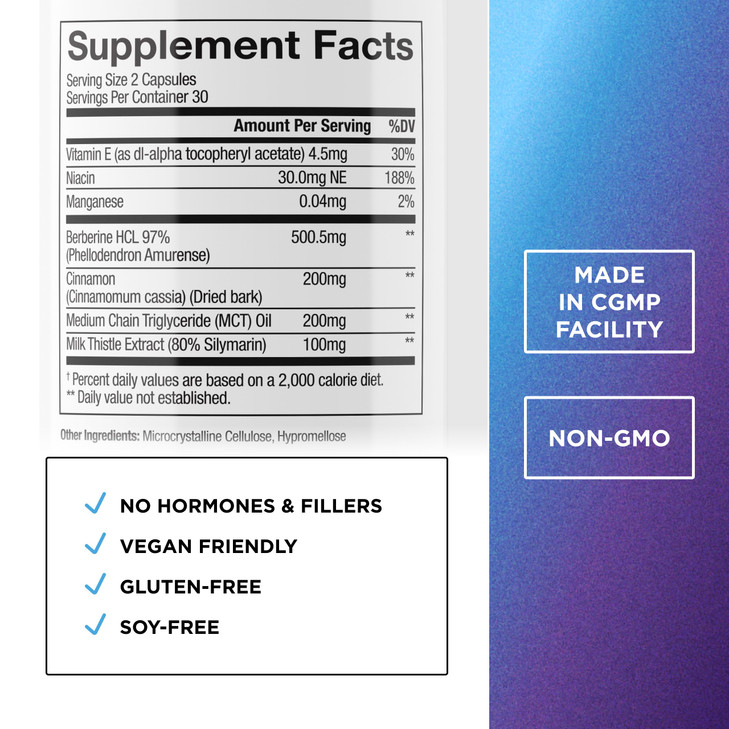 DR. EMIL NUTRITION Berberine 500mg Capsules | Cinnamon Supplement | MTC Oil & Milk Thistle | Berberine HCL | Made in The USA | 30-Day Supply