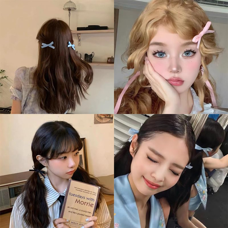 Silky Satin Hair Bows Clips for Women Girls Hair Ribbons Clips for Hair Bowknot Barrettes Hair Clips Pins for Toddler Girls Birthday Christmas Hair A