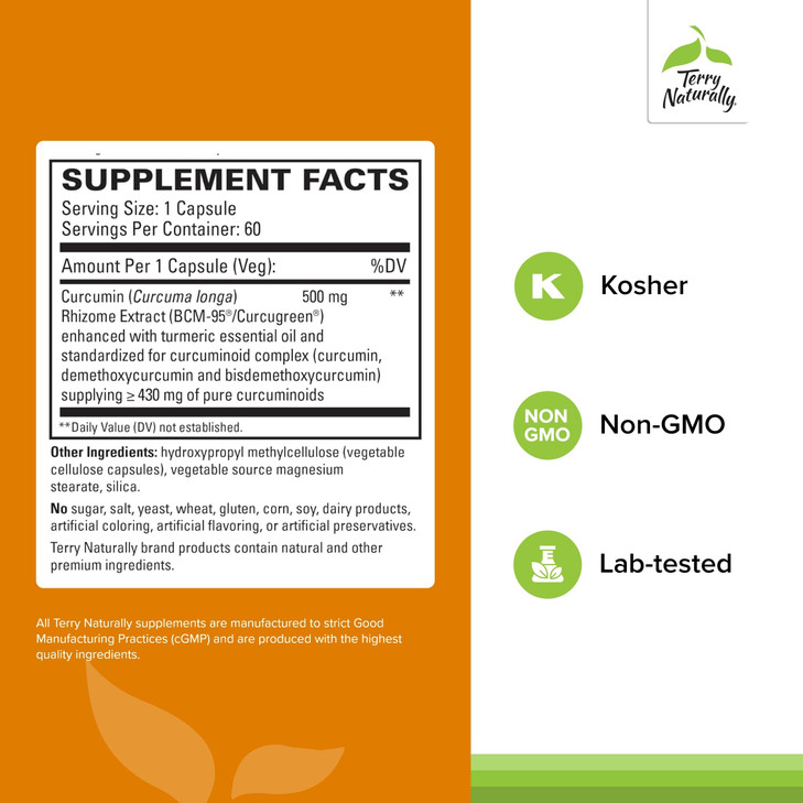 Terry Naturally CuraMed 500mg - Antioxidant Supplement for Brain & Immune Health Support - Supplement with Curcumin & Turmeric Essential Oil - Herbal