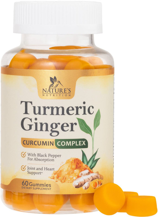 Turmeric Curcumin Supplement Gummies - 95% Curcuminoids with Turmeric & Ginger, Black Pepper for Best Absorption, Nature's Vegan Joint Support, Non-G