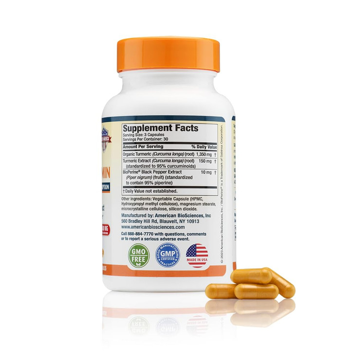 Pure USA Grown Premium Turmeric Curcumin with BioPerine 1500mg - 95% Standardized Curcuminoids & Black Pepper Extract for Enhanced Absorption - Natur