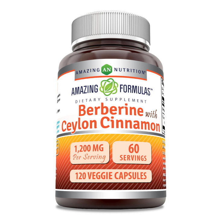 Amazing Formulas Berberine with Pure Ceylon Cinnamon 1200 Mg Per Serving | Premium Complex Supplement | Veggie Capsules | Non-GMO | Gluten Free | Mad