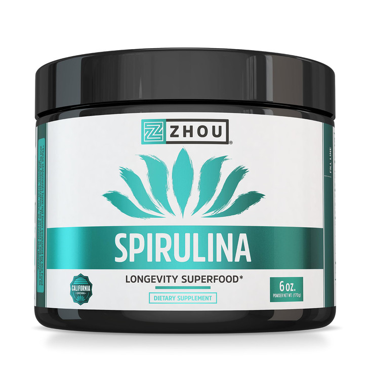 Zhou Spirulina Powder - Blue Green Spirulina Superfood for Women & Men with Vegan Protein, Chlorophyll & Phycocyanin for Smooth Energy & Longevity, D