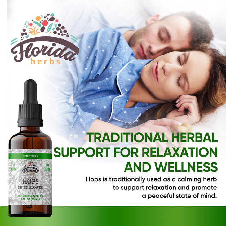 FLORIDA HERBS Hops Tincture, Organic Hops Extract Drops (Humulus Lupulus) Dried Flowers - Non-GMO 2 oz