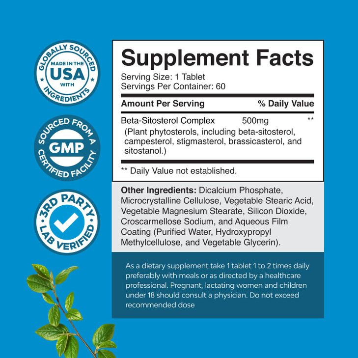 Natures Craft Plant Sterols Complex with Beta Sitosterol - 500mg Beta-Sitosterol Sterols and Stanols Supplement for Prostate Support - Prostate Healt