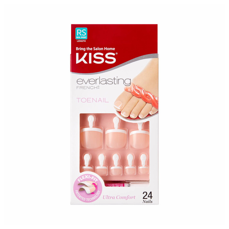 KISS Everlasting, Press On Toenails, Nail Glue Included, 'Limitless', Beige, Real Short Size, Squoval Shape, Includes 24 Nails, 2g Glue, 1 Manicure S