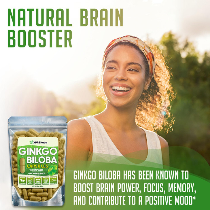 XPRS Nutra Ginkgo Biloba Capsules - Gingko Biloba Encapsulated Supplements for Cognition - Vegan Friendly Ginkoba Biloba - Immunity Boosting Ginkgo B