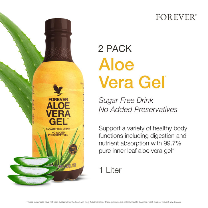 Forever Living - Forever Aloe Vera Gel - 99.7% Pure Inner Leaf Aloe Vera Juice - Preservative-Free - 33.8 fl oz (Pack of 2)