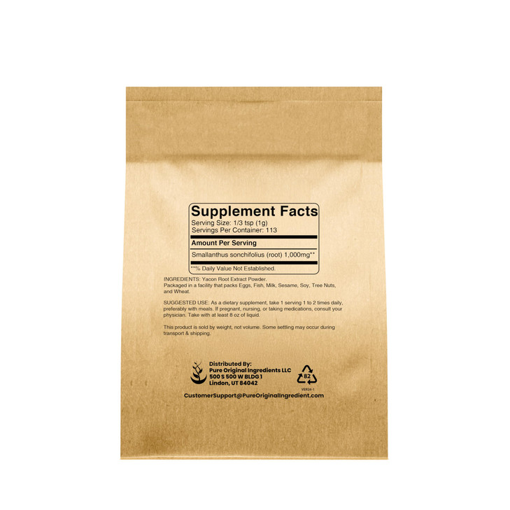 PURE ORIGINAL INGREDIENTS Yacon Root Extract (4 oz) Always Pure, No Fillers or Additives, Herbal Supplement Powder