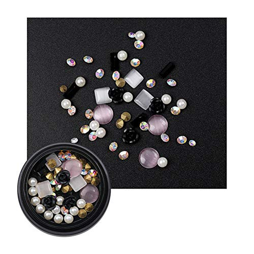 AKOAK 1 Box Nail Art Decorations Mixed 3D Rhinestones Beads Metal Flowers Pearl Beads for DIY Design Manicure (Light Pink)