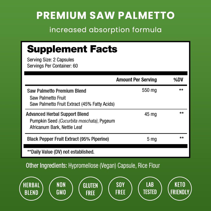 NutraChamps Saw Palmetto Supplement for Prostate Health [Extra Strength] 600mg Complex with Extract, Berry Powder & Herbs - Supports Healthy Urinatio