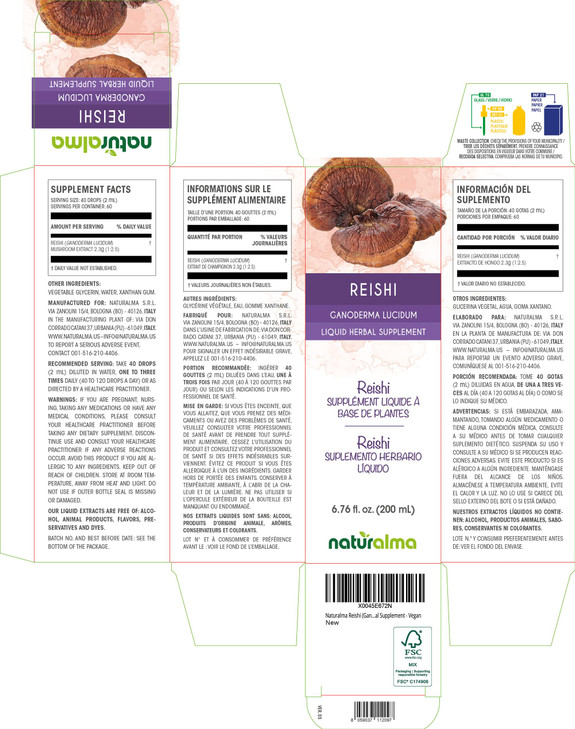 Naturalma Reishi (Ganoderma lucidum) Fungus or Mushroom Alcohol-Free Tincture - 6.76 fl oz Liquid Extract in Drops - Herbal Supplement - Vegan