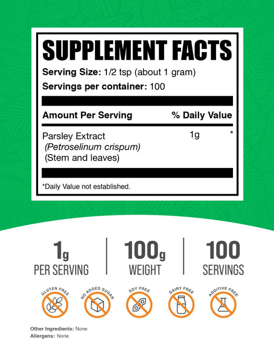 BulkSupplements.com Parsley Extract Powder - Parsley Supplement, Antioxidant Source, Herbal Supplement - Gluten Free, 1g per Serving, 100g (3.5 oz) (