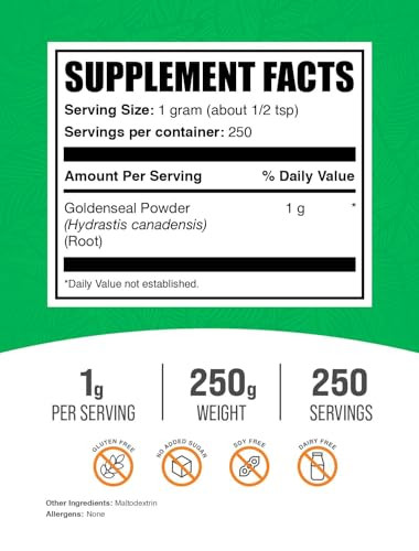 BulkSupplements.com Goldenseal Powder - Herbal Supplement, Sourced from Goldenseal Root - Vegan & Gluten Free, 1g per Serving, 250g (8.8 oz) (Pack of