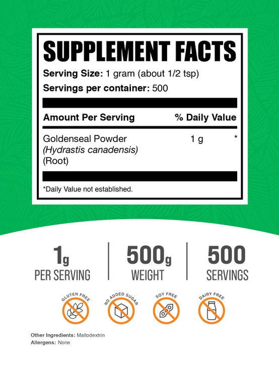 BulkSupplements.com Goldenseal Powder - Herbal Supplement, Sourced from Goldenseal Root - Vegan & Gluten Free, 1g per Serving, 500g (1.1 lbs) (Pack o