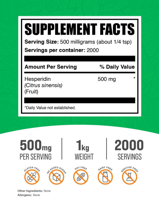 BulkSupplements.com Hesperidin Powder - Hesperidin Supplement, Hesperidin 500mg - Herbal Supplement, Vegan & Gluten Free, 500mg per Serving, 1kg (2.2