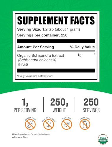 BulkSupplements.com Organic Schisandra Extract Powder - Schisandra Supplement, from Schisandra Berries, Herbal Supplement - Gluten Free - 1g per Serv