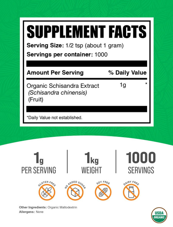 BulkSupplements.com Organic Schisandra Extract Powder - Schisandra Supplement, from Schisandra Berries, Herbal Supplement - Gluten Free - 1g per Serv