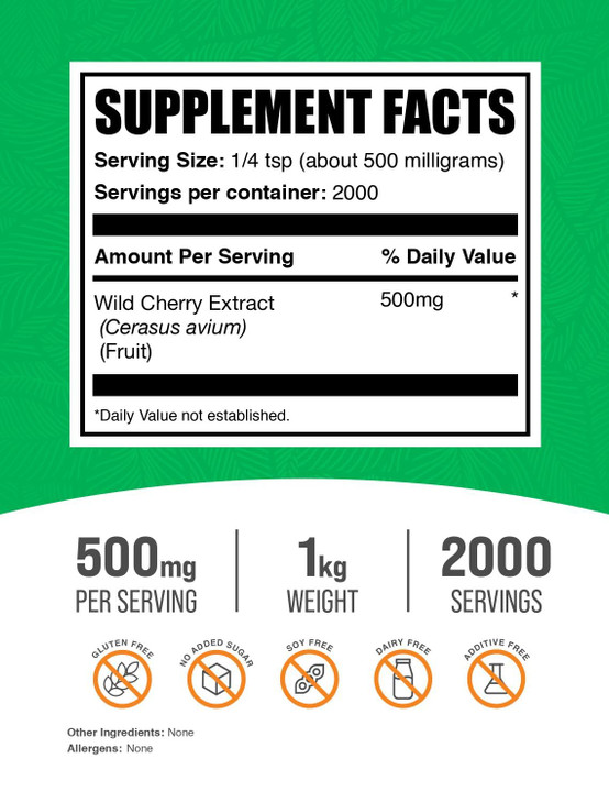 BulkSupplements.com Wild Cherry Extract Powder - Cherry Supplement, Herbal Supplement - Gluten Free, 500mg per Serving, 1kg (2.2 lbs) (Pack of 1)