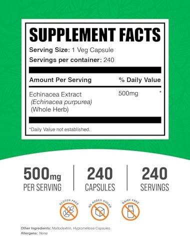 BulkSupplements.com Echinacea Extract Capsules - Echinacea Supplement, Echinacea Capsules 500mg - Immune Support, Gluten Free, 1 Capsule per Serving,