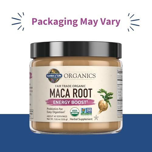 Garden of Life Organics Fair Trade Gelatinized Peruvian Maca Root Energy Boost 7.93 oz (225g) Powder with Probiotics, Certified Organic, Non-GMO, Veg